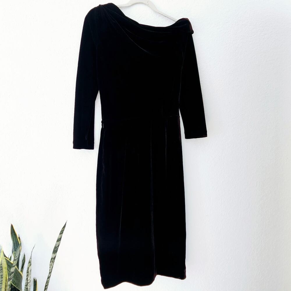 THEORY Off-The-Shoulder Velvet‎ Midi-Dress Size 2 Long Sleeves - Picture 11 of 16